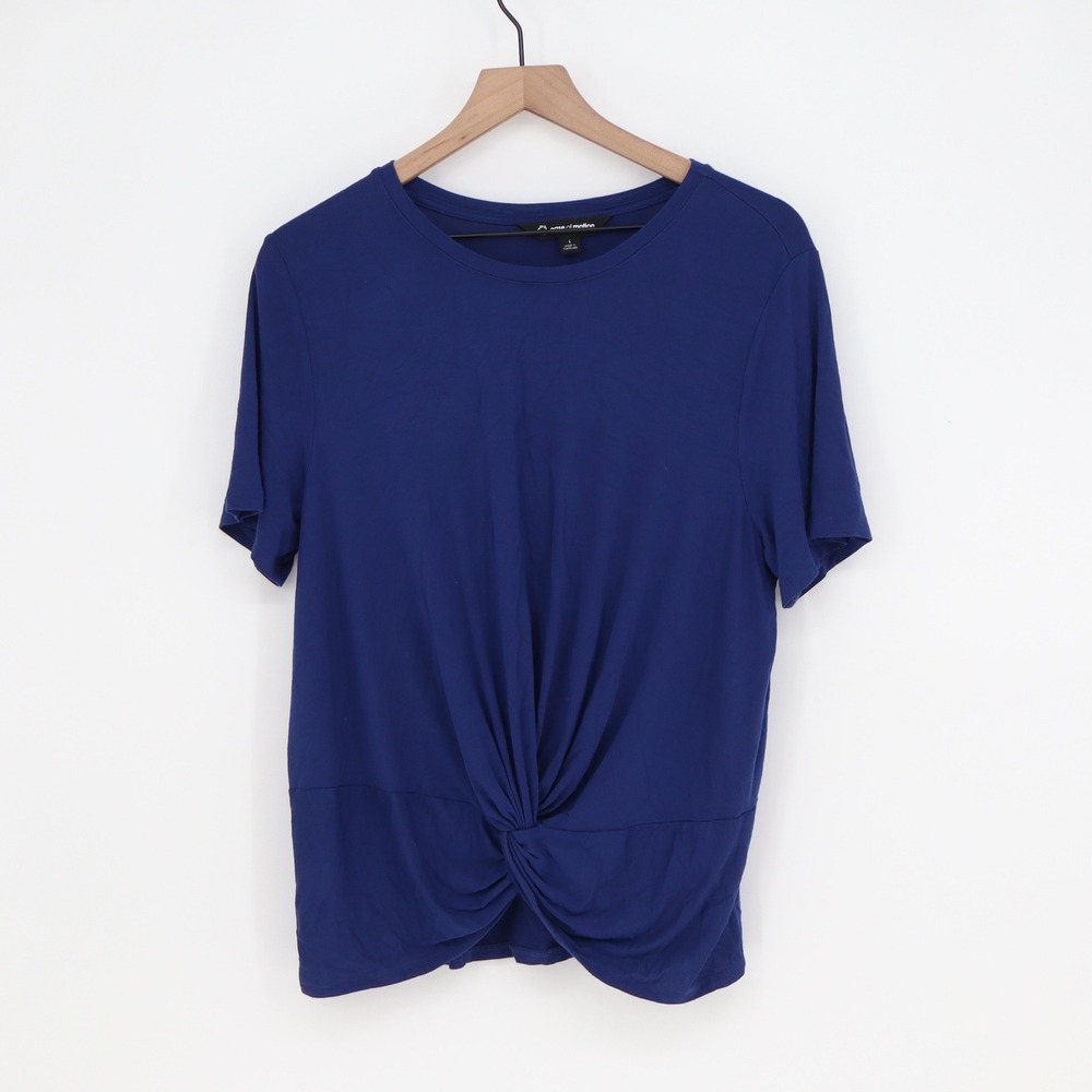 Ease Of Motion T-Shirt Women L Front Knot Twist Blue Stretch Top Excellent